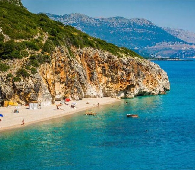 Cliffs and turquoise sea on the Albanian Ionian coast