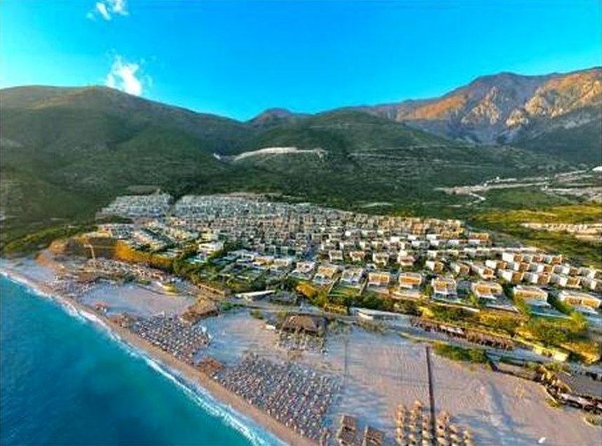 Aerial view of coastal residences on the Albanian Riviera